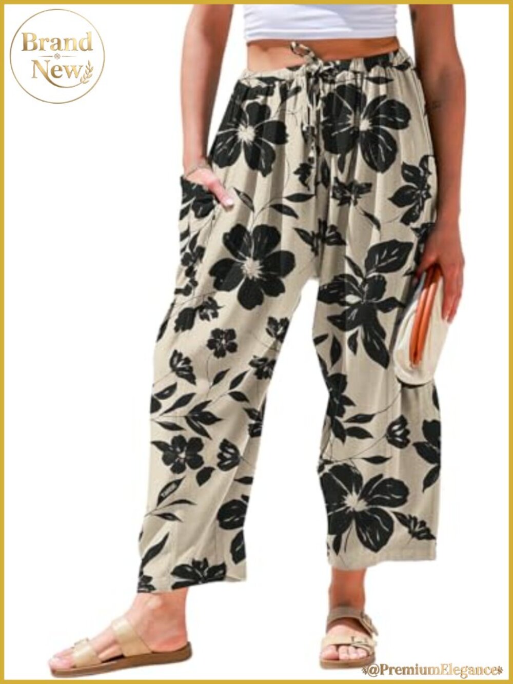Wide Leg Linen Blend Palazzo Harem Pants Drawstring Pockets